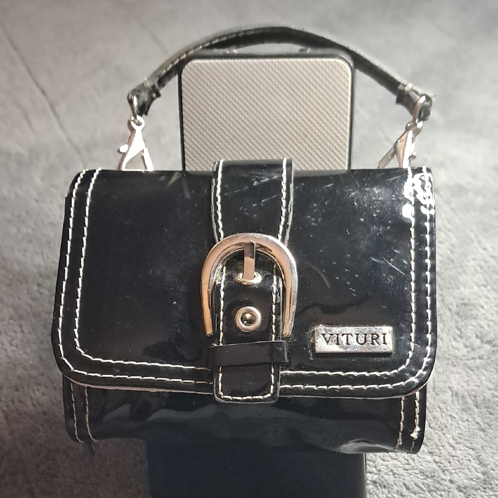 Vituri Black Faux Leather Mini Wristlet.